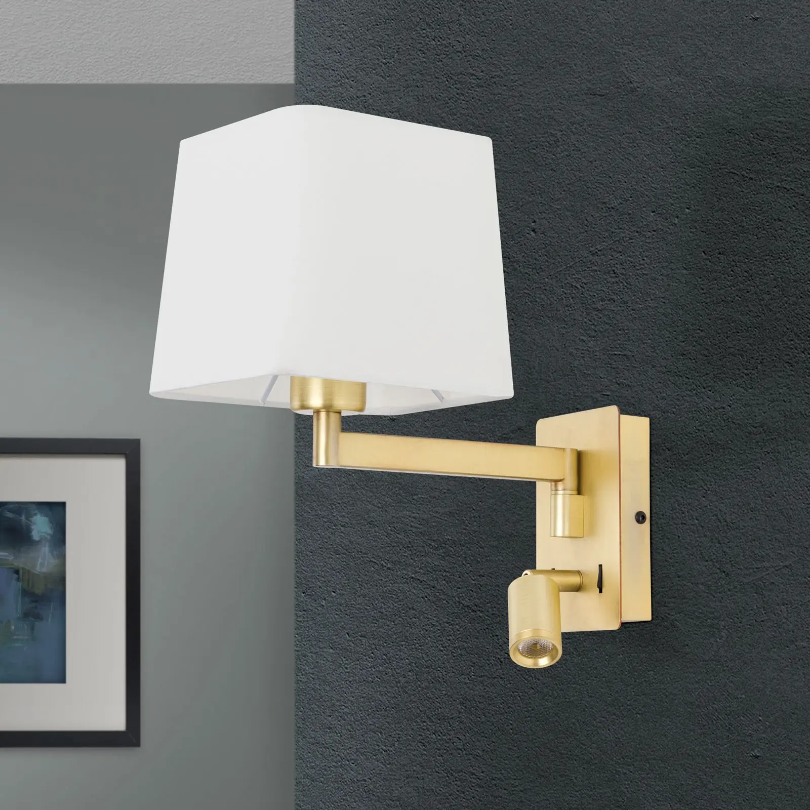 Zidna lampa CARLTON, mat mesing, sa belim tekstilnim abažurom - 3