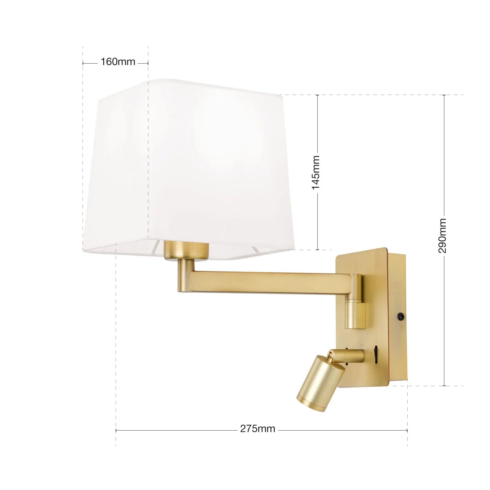 Zidna lampa CARLTON, mat mesing, sa belim tekstilnim abažurom - 7