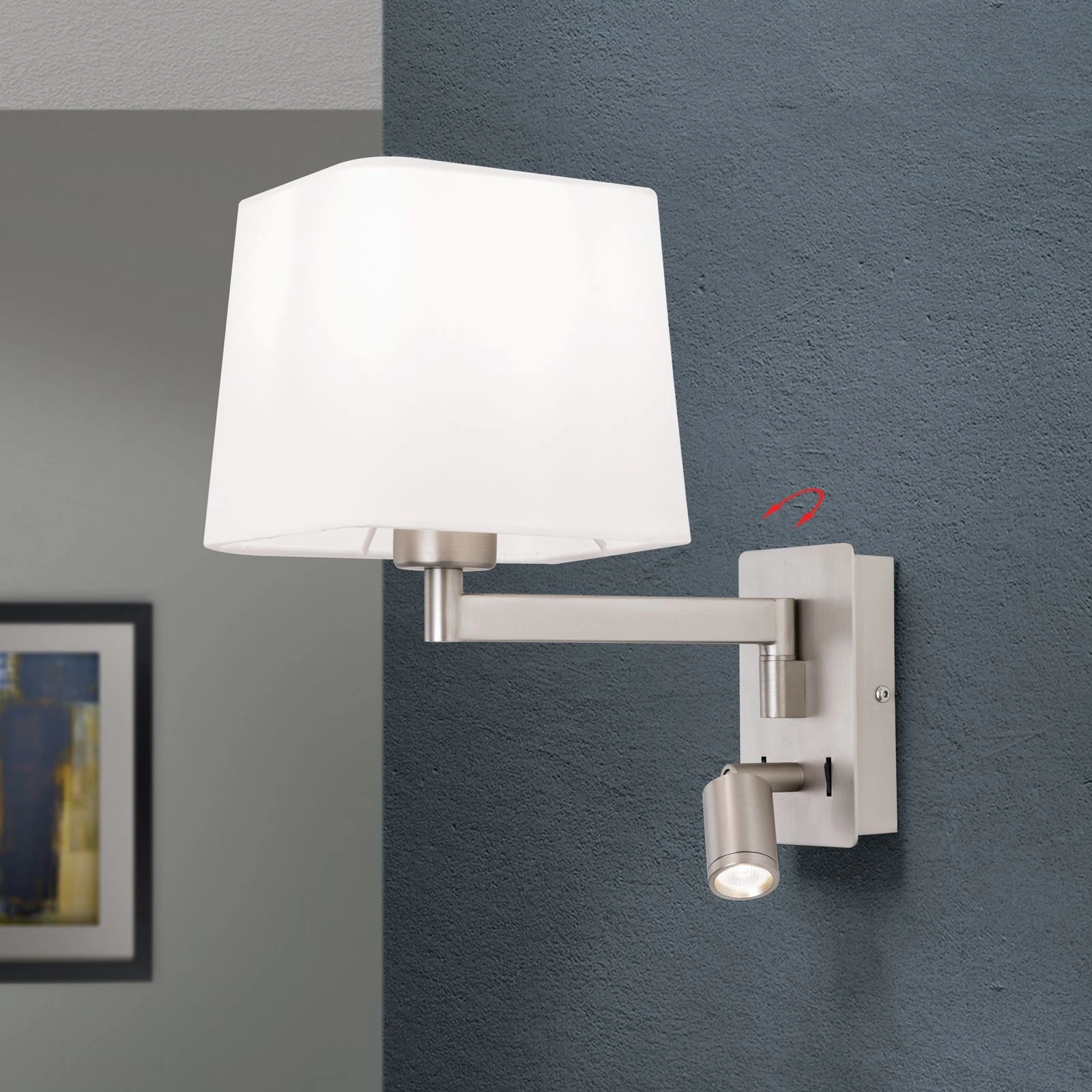 Zidna lampa CARLTON, saten, beli tekstilni abažur - 2