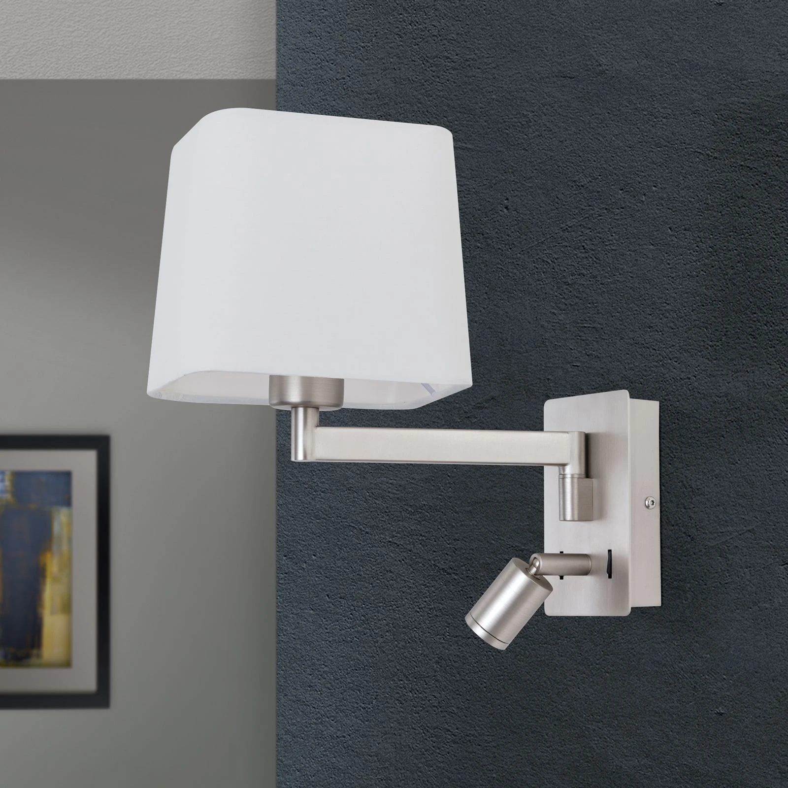 Zidna lampa CARLTON, saten, beli tekstilni abažur - 3