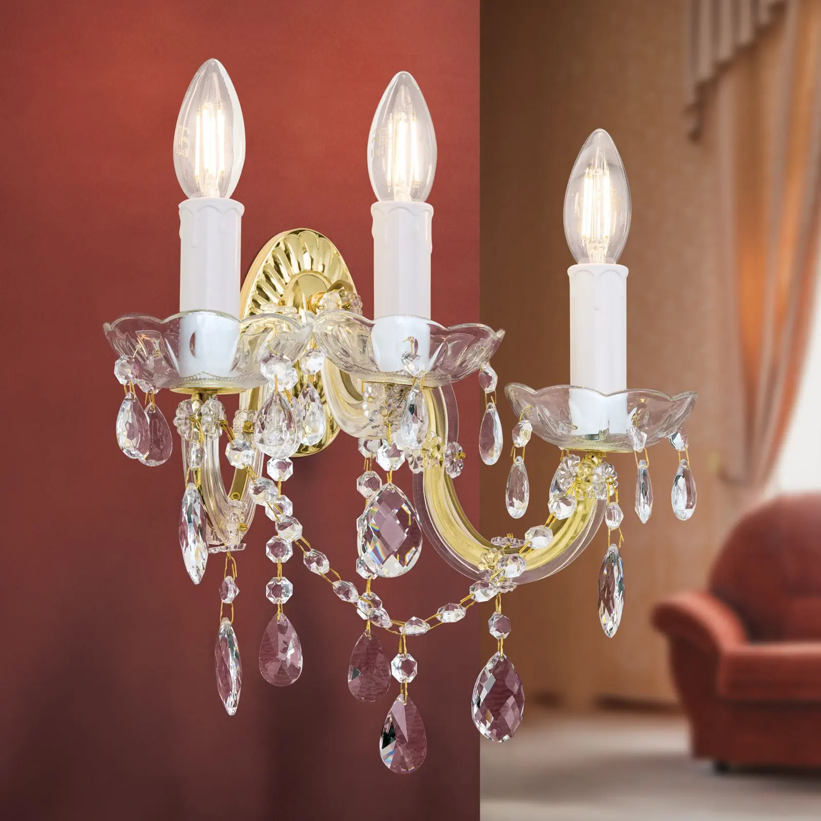 Zidna lampa BALLROOM, sa tri izvora svetla, pozlaćena