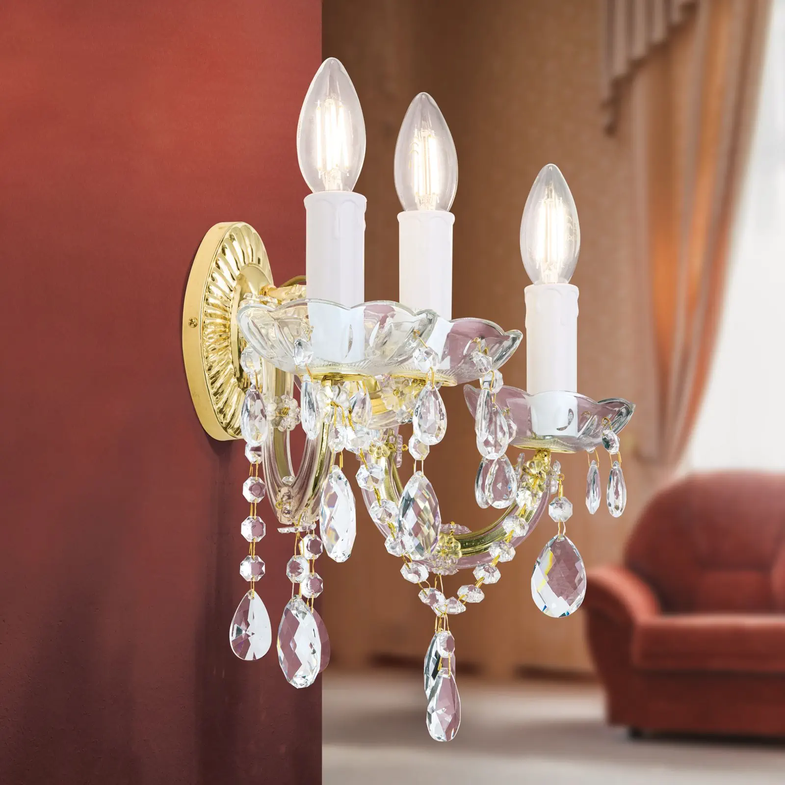 Zidna lampa BALLROOM, sa tri izvora svetla, pozlaćena - 2