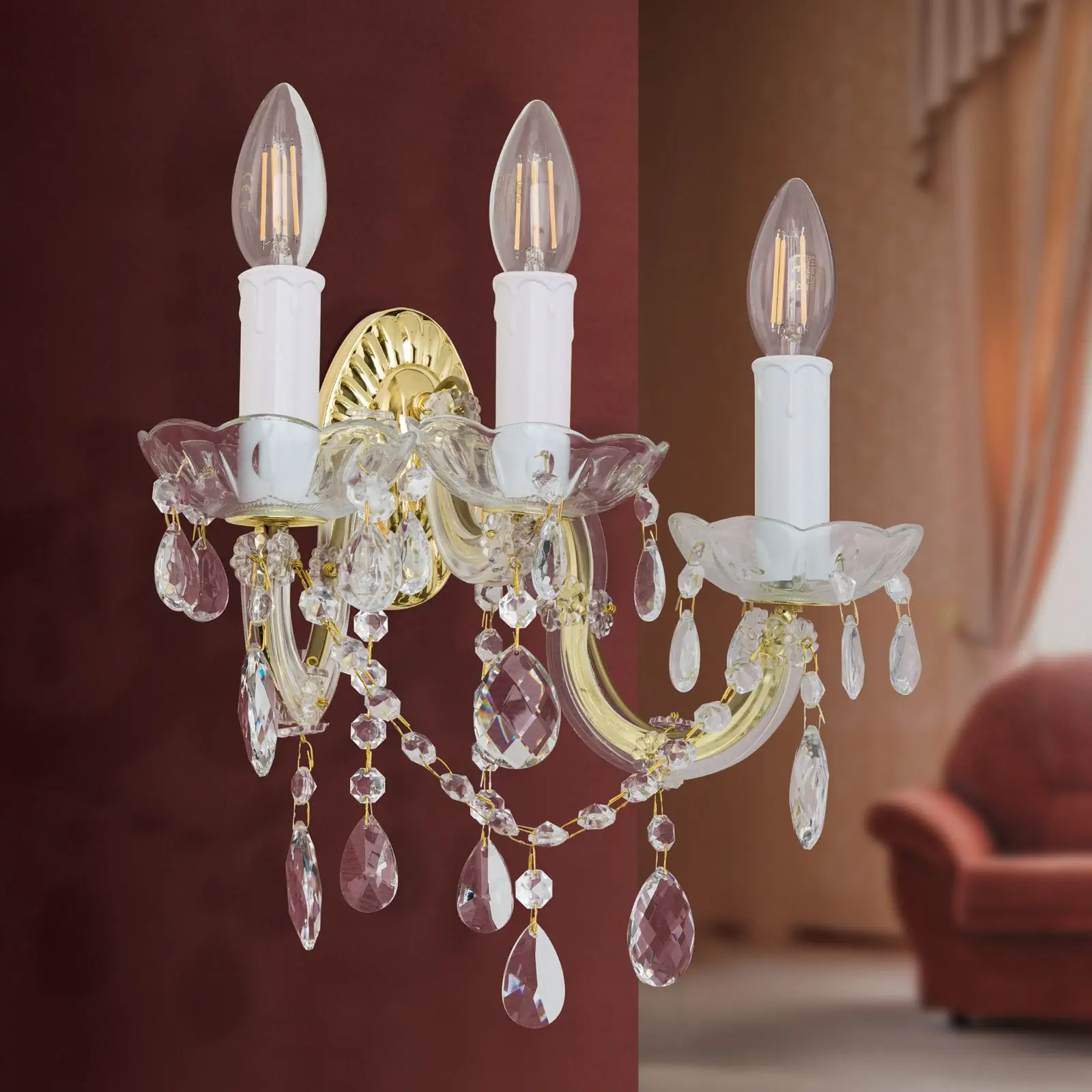 Zidna lampa BALLROOM, sa tri izvora svetla, pozlaćena - 3