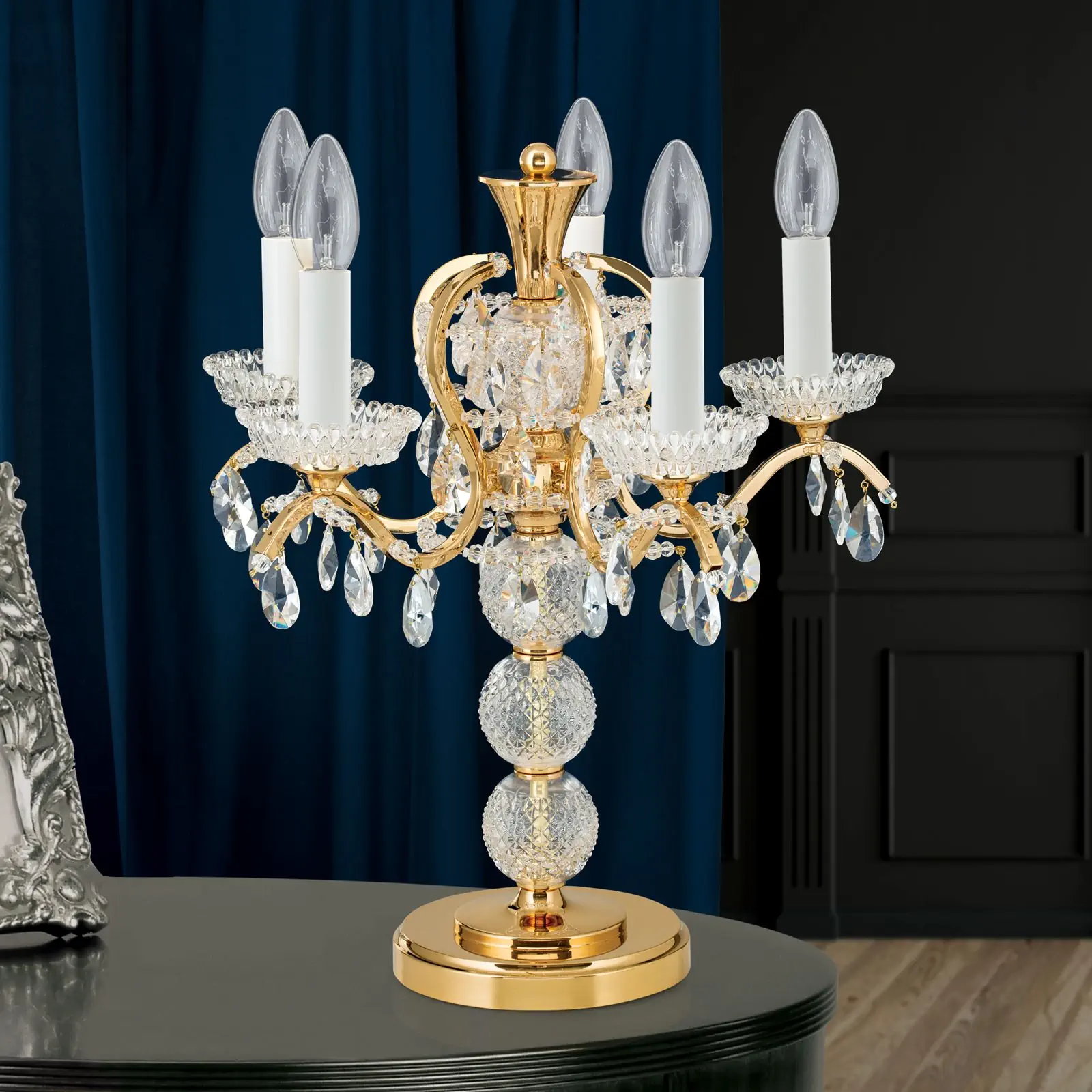 Stona lampa HIROHITO, 5 izvora svetla, zlatna - 9