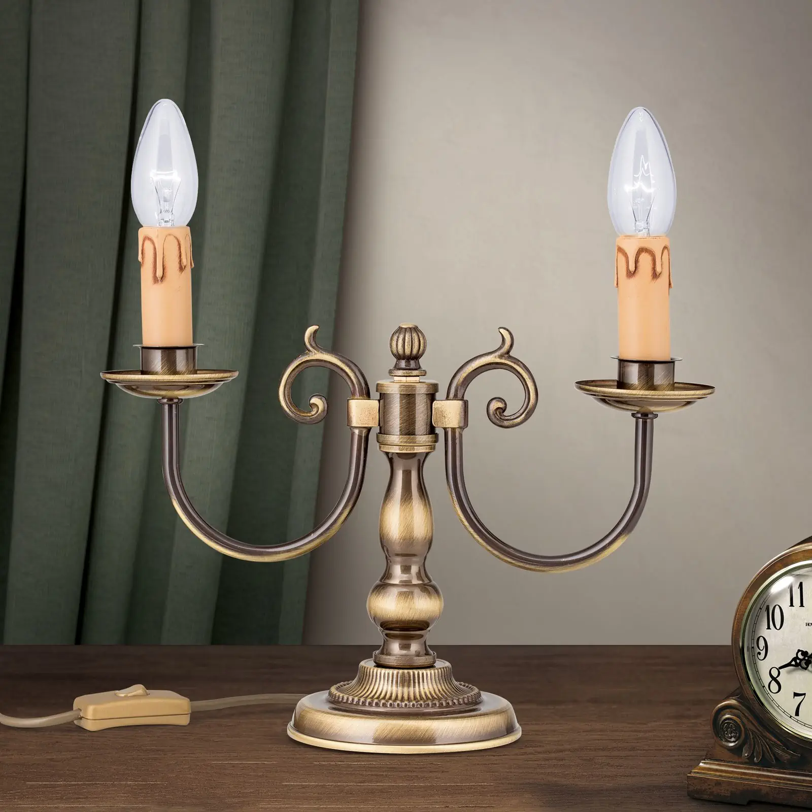 Stona lampa FLÄMISCH, 2 izvora svetla, patina, bez abažura - 1