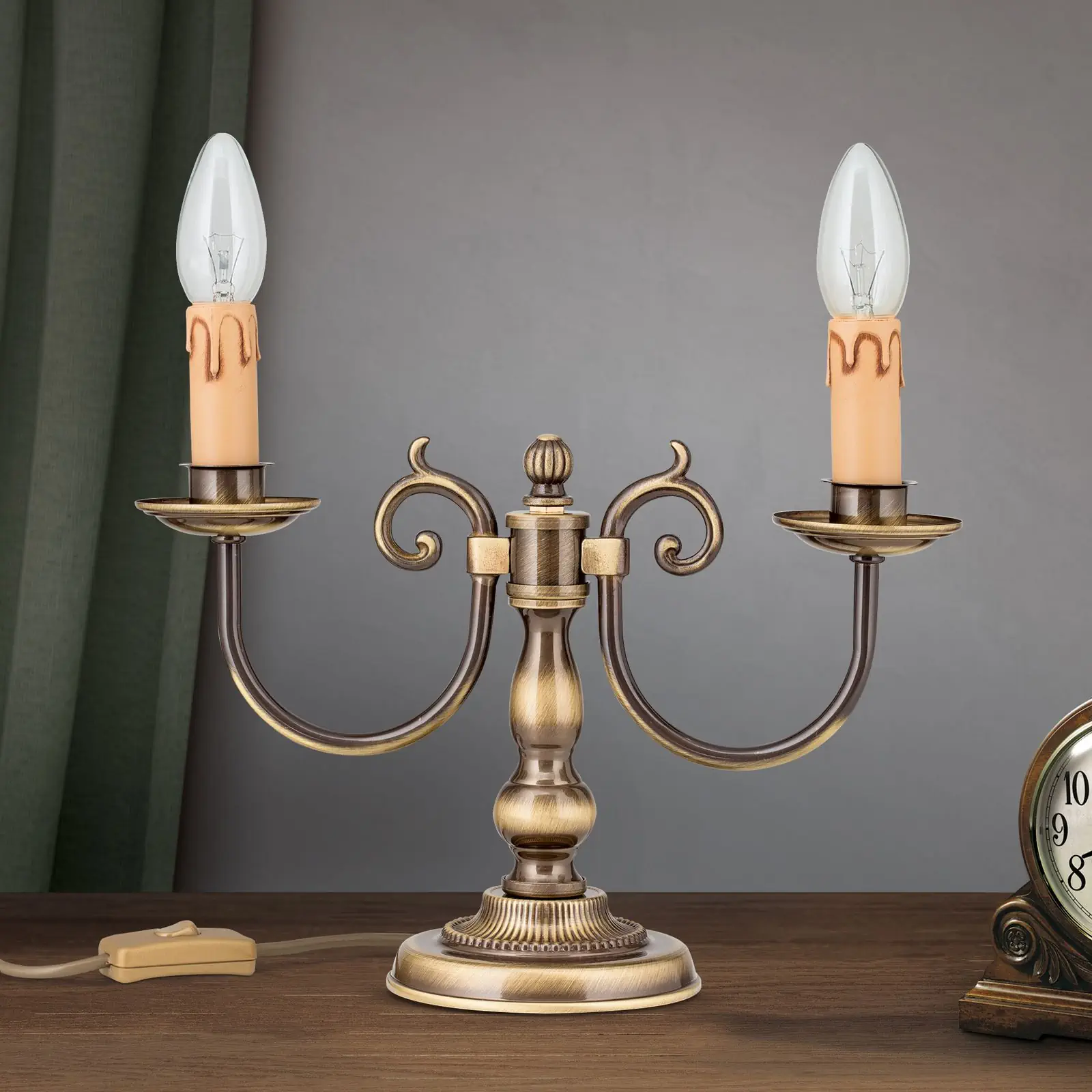 Stona lampa FLÄMISCH, 2 izvora svetla, patina, bez abažura - 2