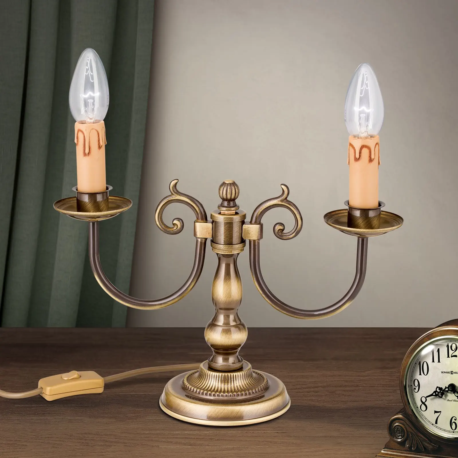 Stona lampa FLÄMISCH, 2 izvora svetla, patina, bez abažura - 3