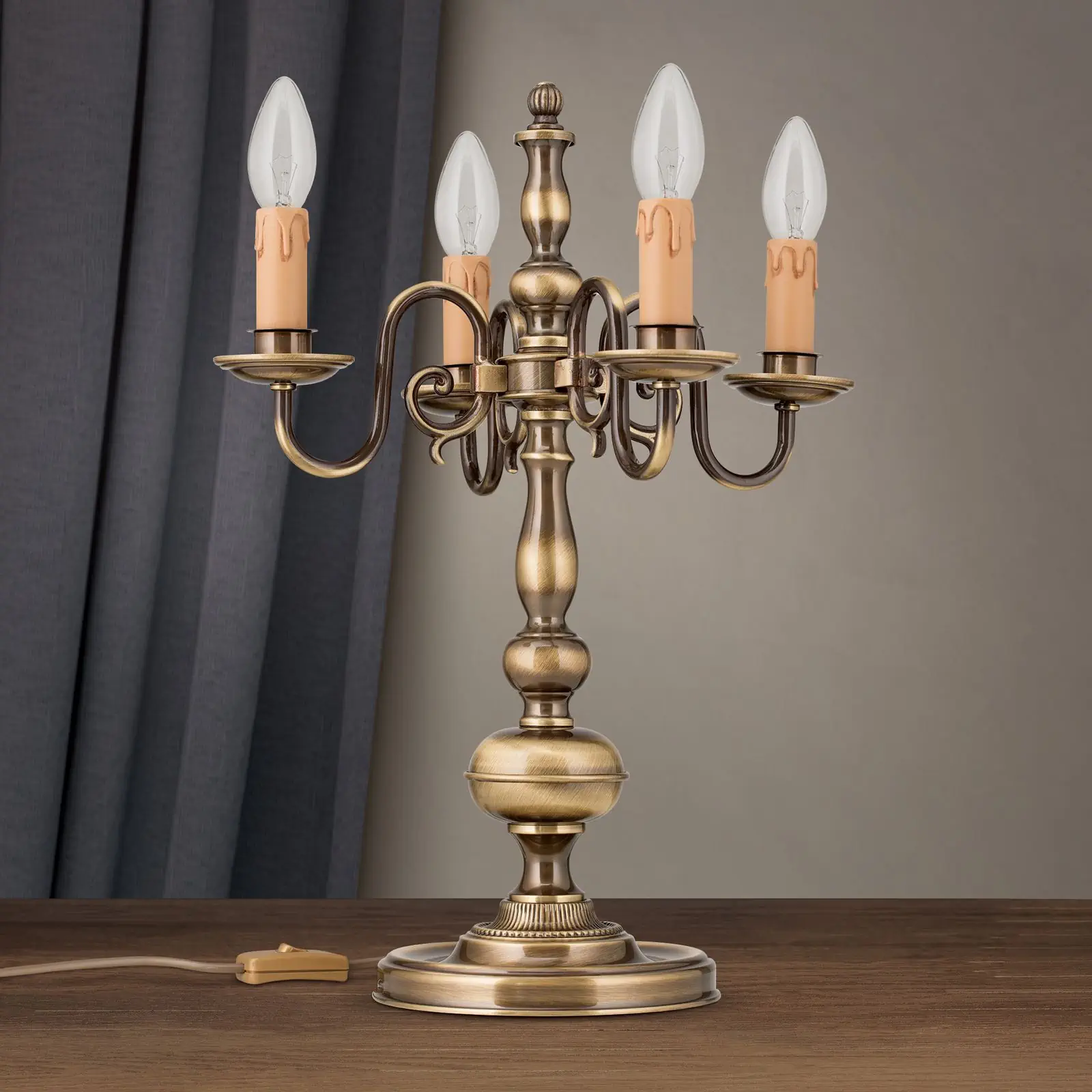 Stona lampa FLÄMISCH, 4 izvora svetla, patinirana, bez abažura - 2