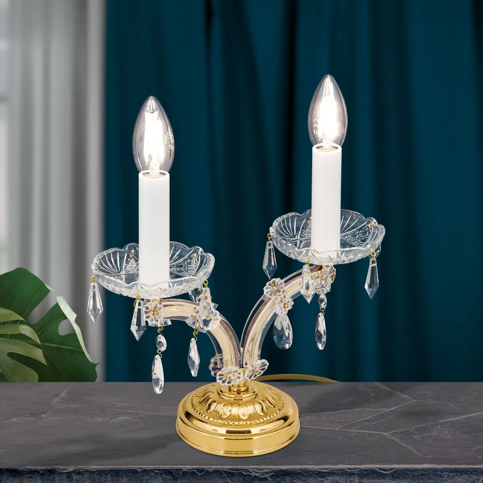 Stona lampa MARIA THERESIA, 2 izvora svetla, zlatna - 2