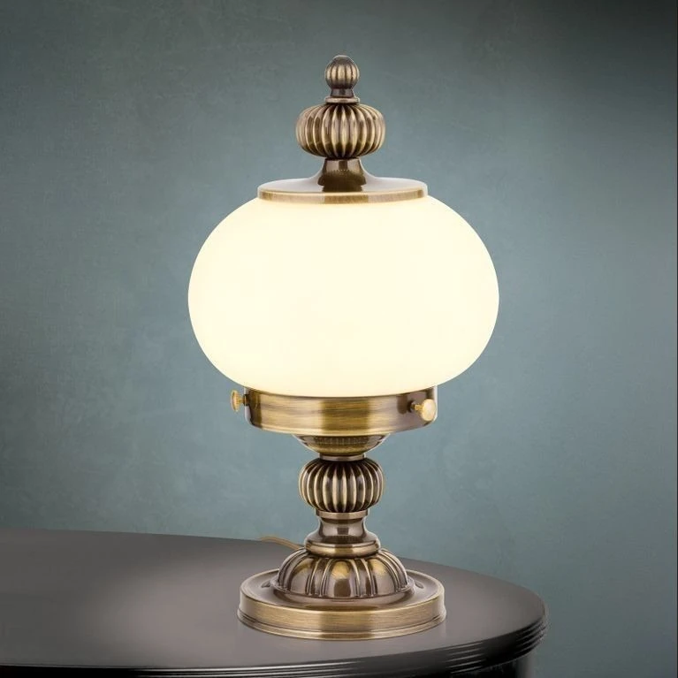 Stona lampa WIENER NOSTALGIE, antik mesing, šampanj staklo - 1