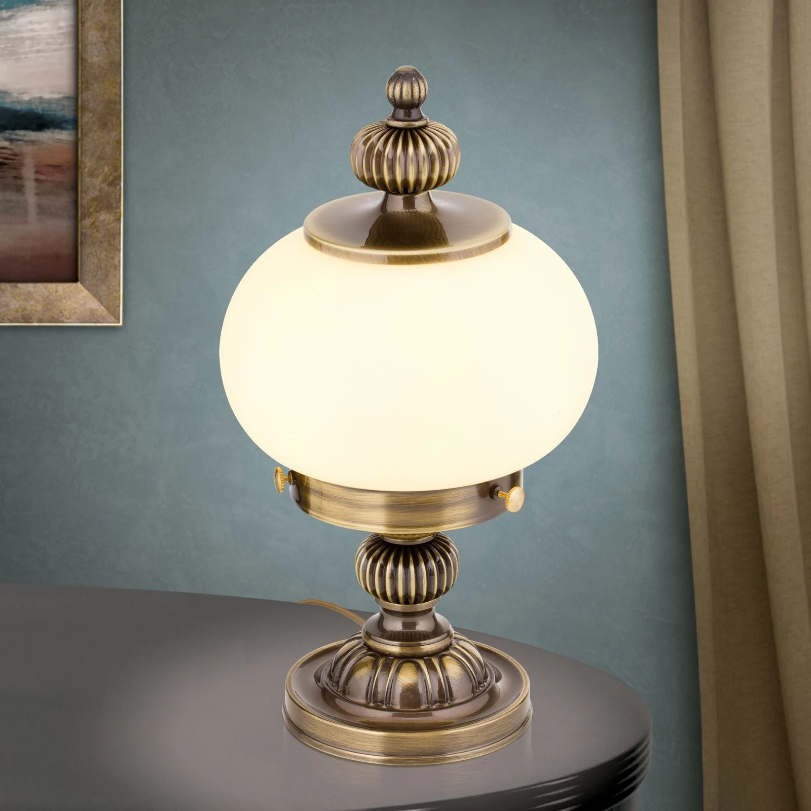 Stona lampa WIENER NOSTALGIE, antik mesing, šampanj staklo - 2