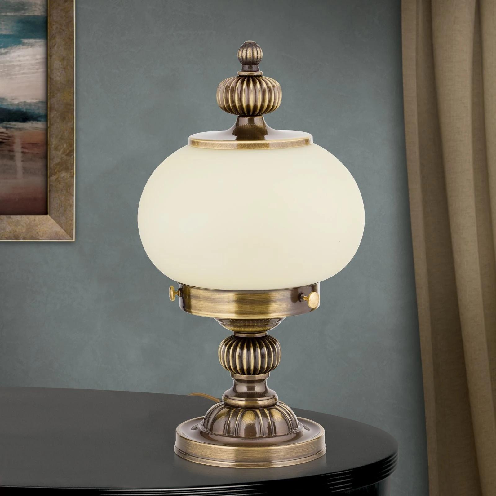 Stona lampa WIENER NOSTALGIE, antik mesing, šampanj staklo - 3