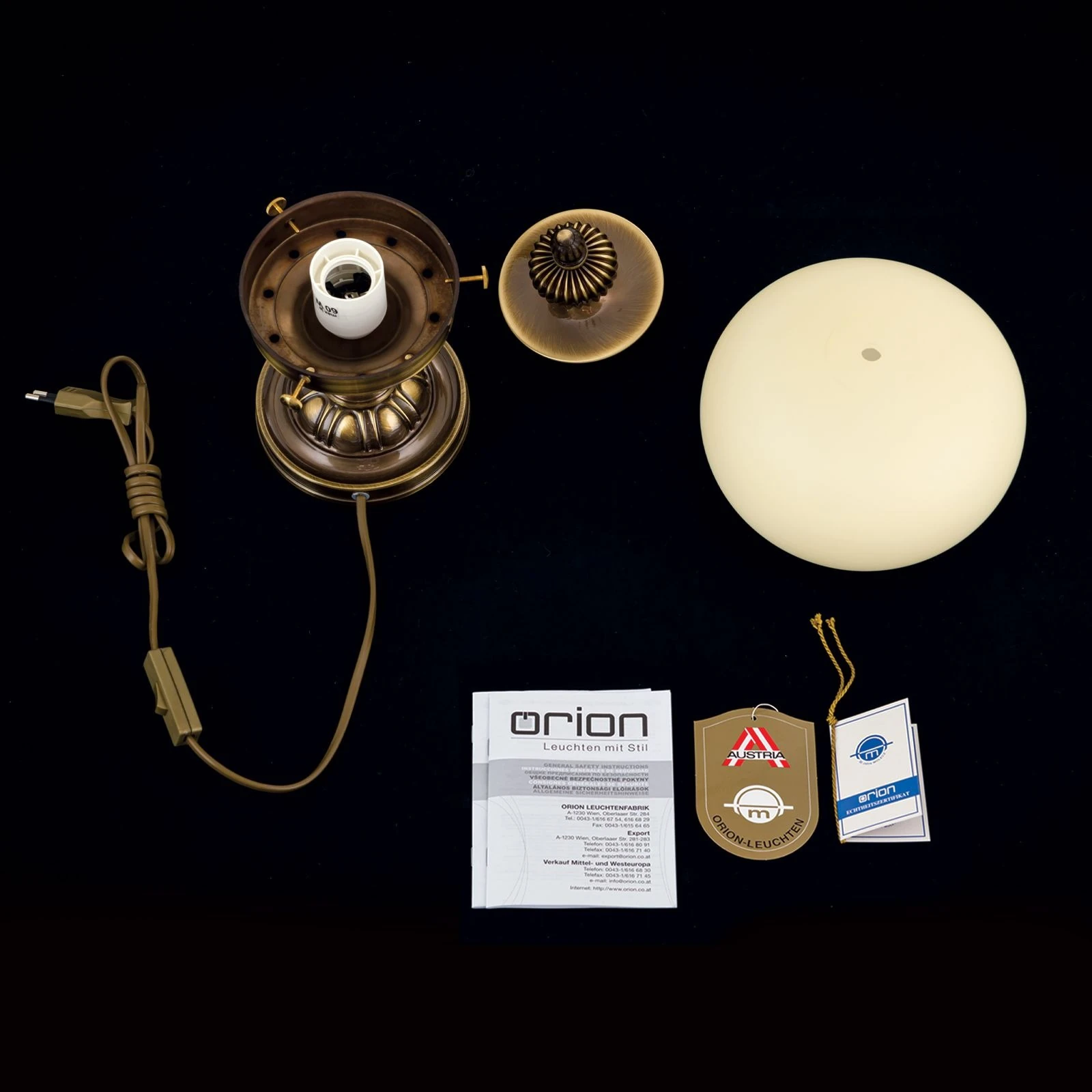 Stona lampa WIENER NOSTALGIE, antik mesing, šampanj staklo - 8