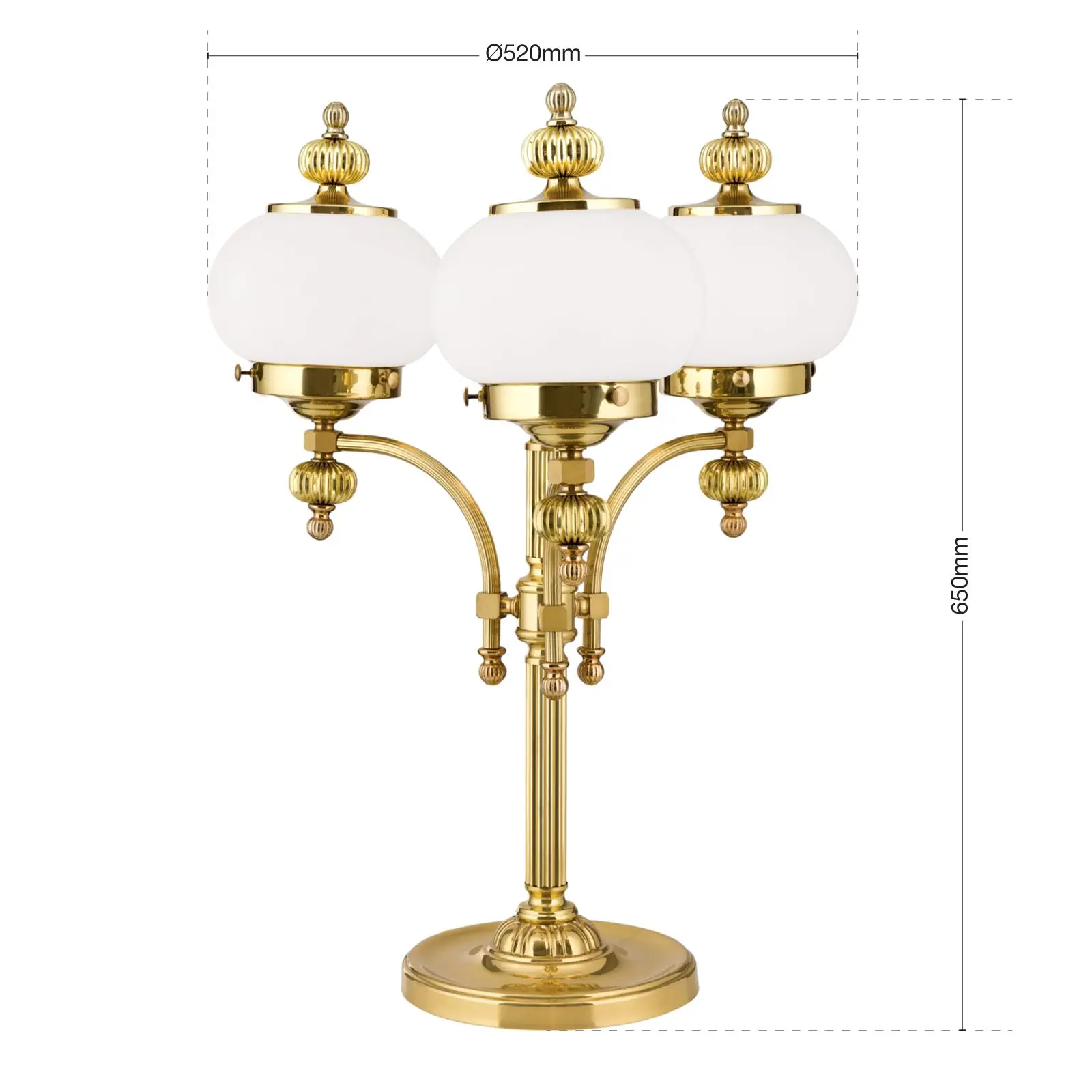 Stona lampa WIENER NOSTALGIE, 3 izvora svetla, sjajni mesing, sa opal mat staklom - 7