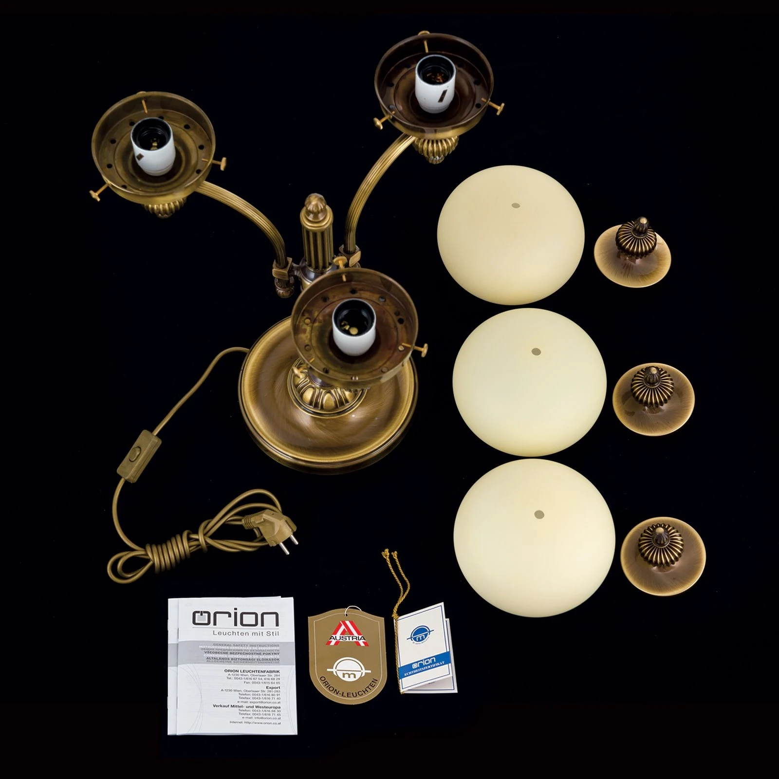 Stona lampa WIENER NOSTALGIE, 3 izvora svetla, antik mesing, šampanj staklo - 8