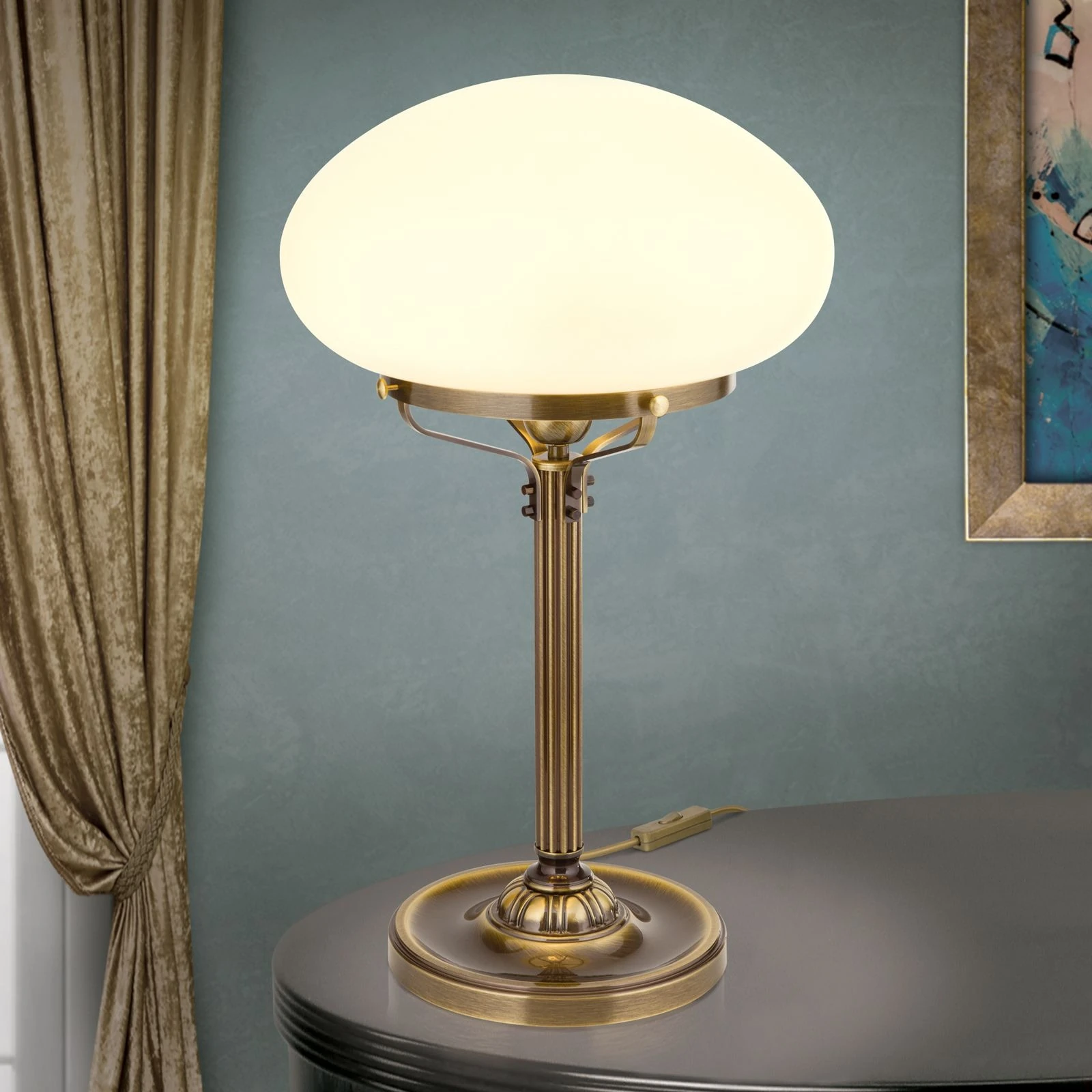 Stona lampa WIENER NOSTALGIE, H62 cm, antik mesing, šampanj staklo - 2