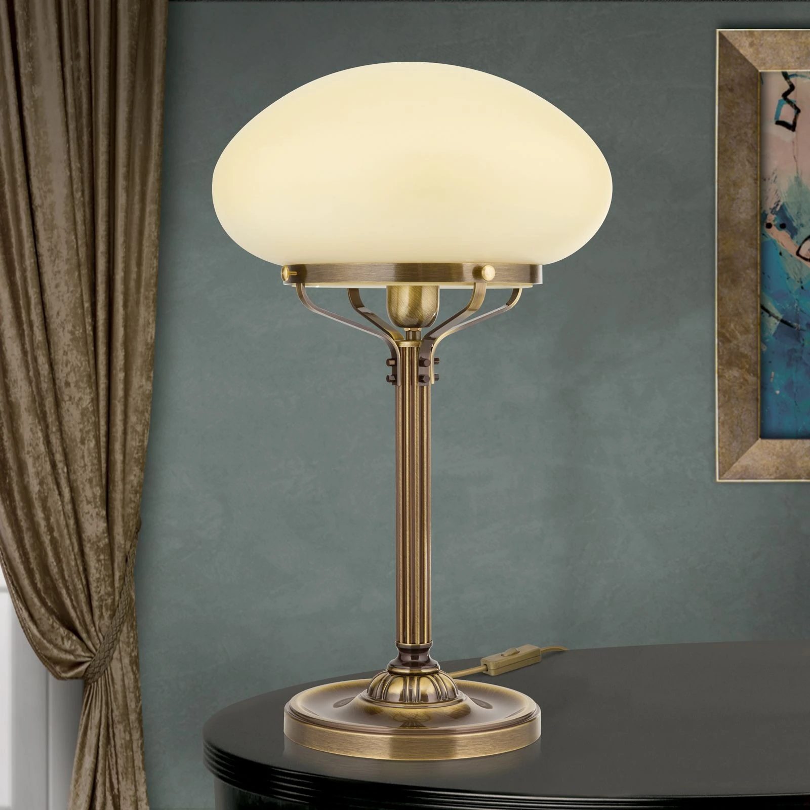 Stona lampa WIENER NOSTALGIE, H62 cm, antik mesing, šampanj staklo - 3