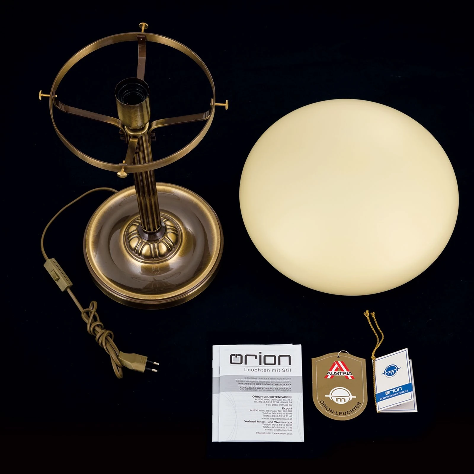 Stona lampa WIENER NOSTALGIE, H62 cm, antik mesing, šampanj staklo - 8