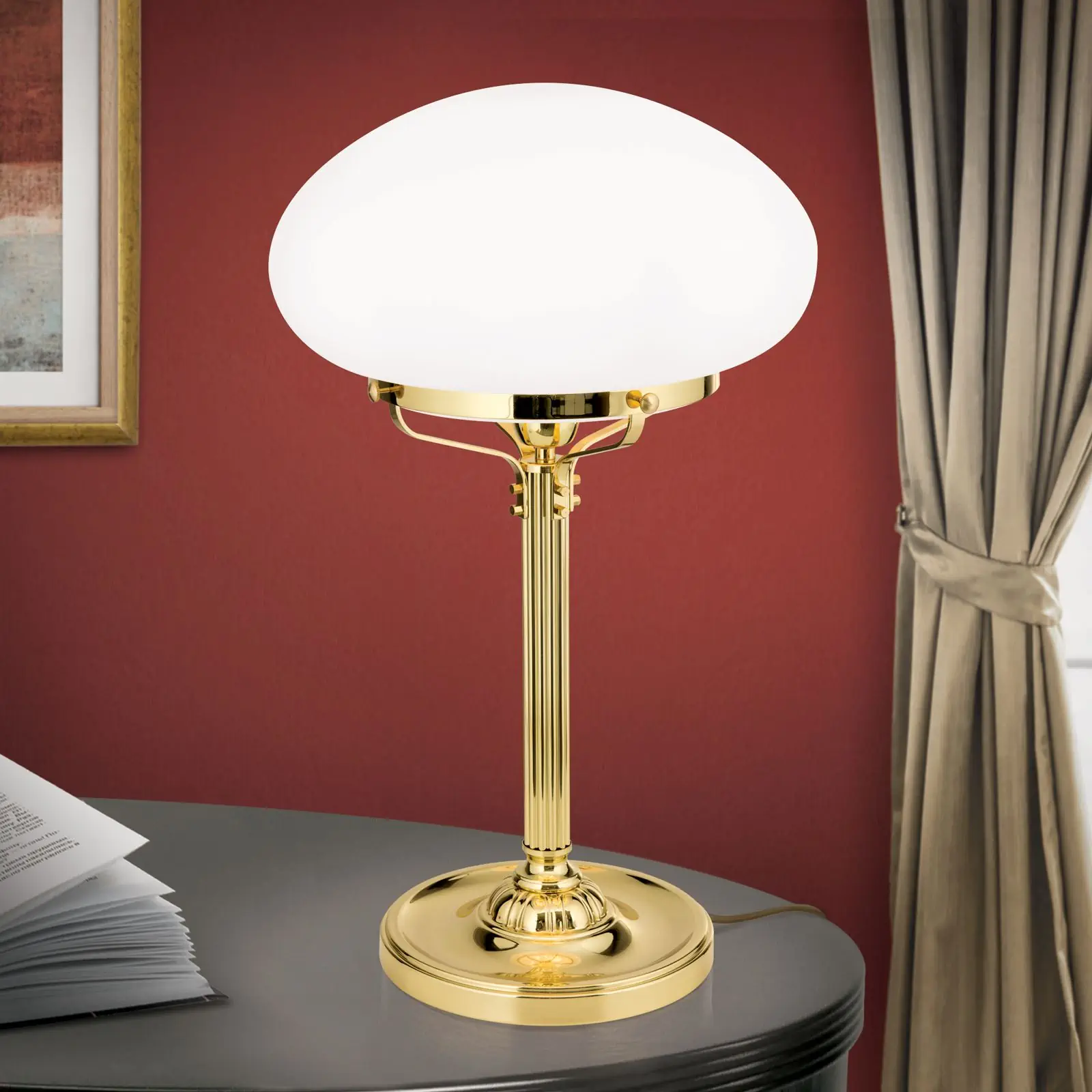 Stona lampa WIENER NOSTALGIE, sjajni mesing, sa opal mat staklom, H62cm - 2