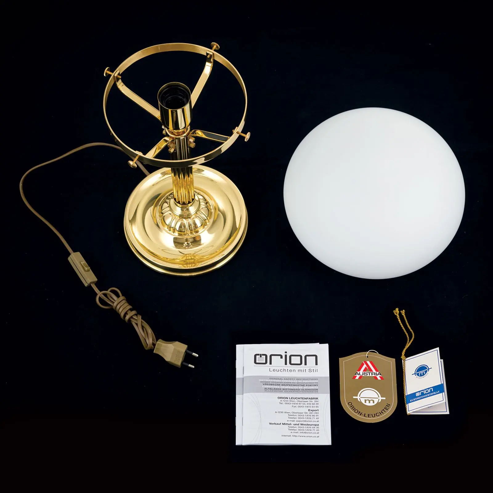 Stočna lampa WIENER NOSTALGIE, sjajni mesing, sa opal mat staklom, H51cm - 8