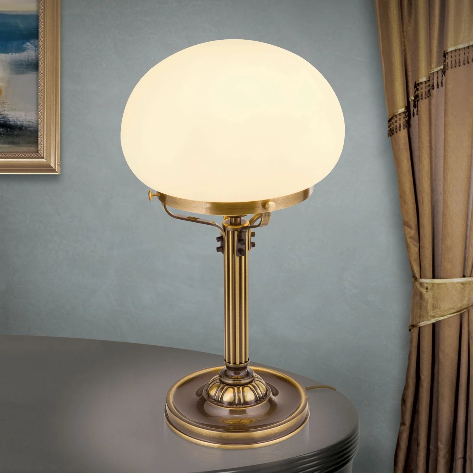 Stona lampa WIENER NOSTALGIE, H51 cm, antik mesing, šampanj staklo - 2