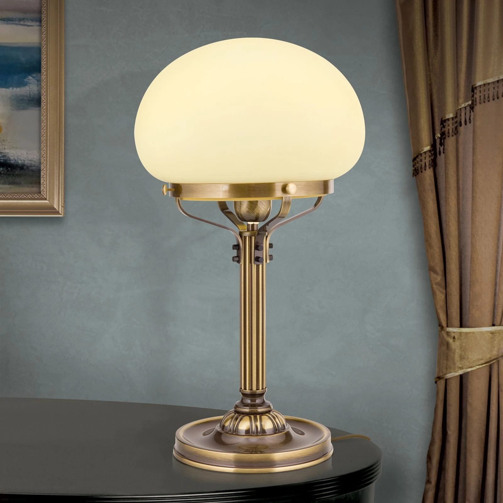 Stona lampa WIENER NOSTALGIE, H51 cm, antik mesing, šampanj staklo - 3