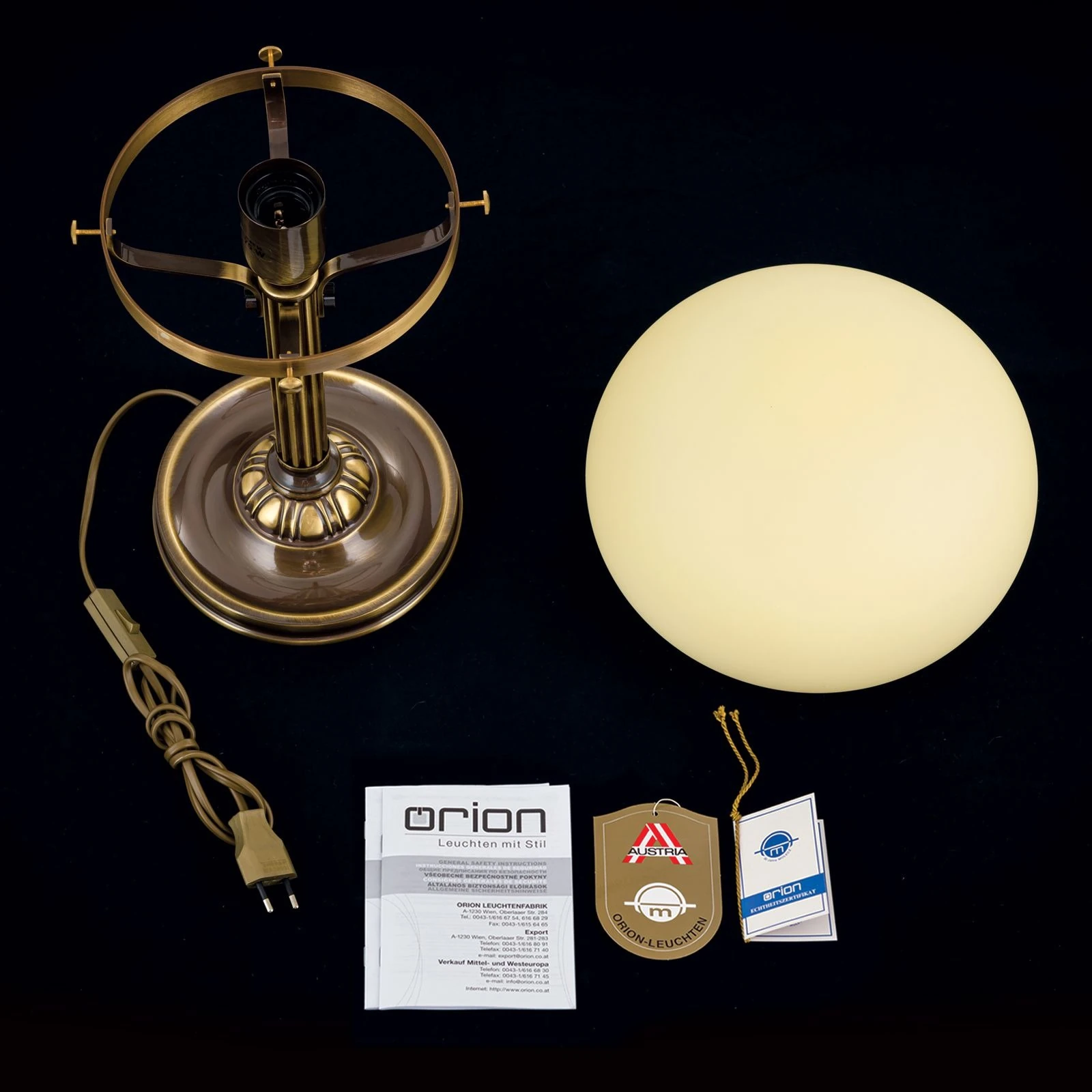 Stona lampa WIENER NOSTALGIE, H51 cm, antik mesing, šampanj staklo - 8