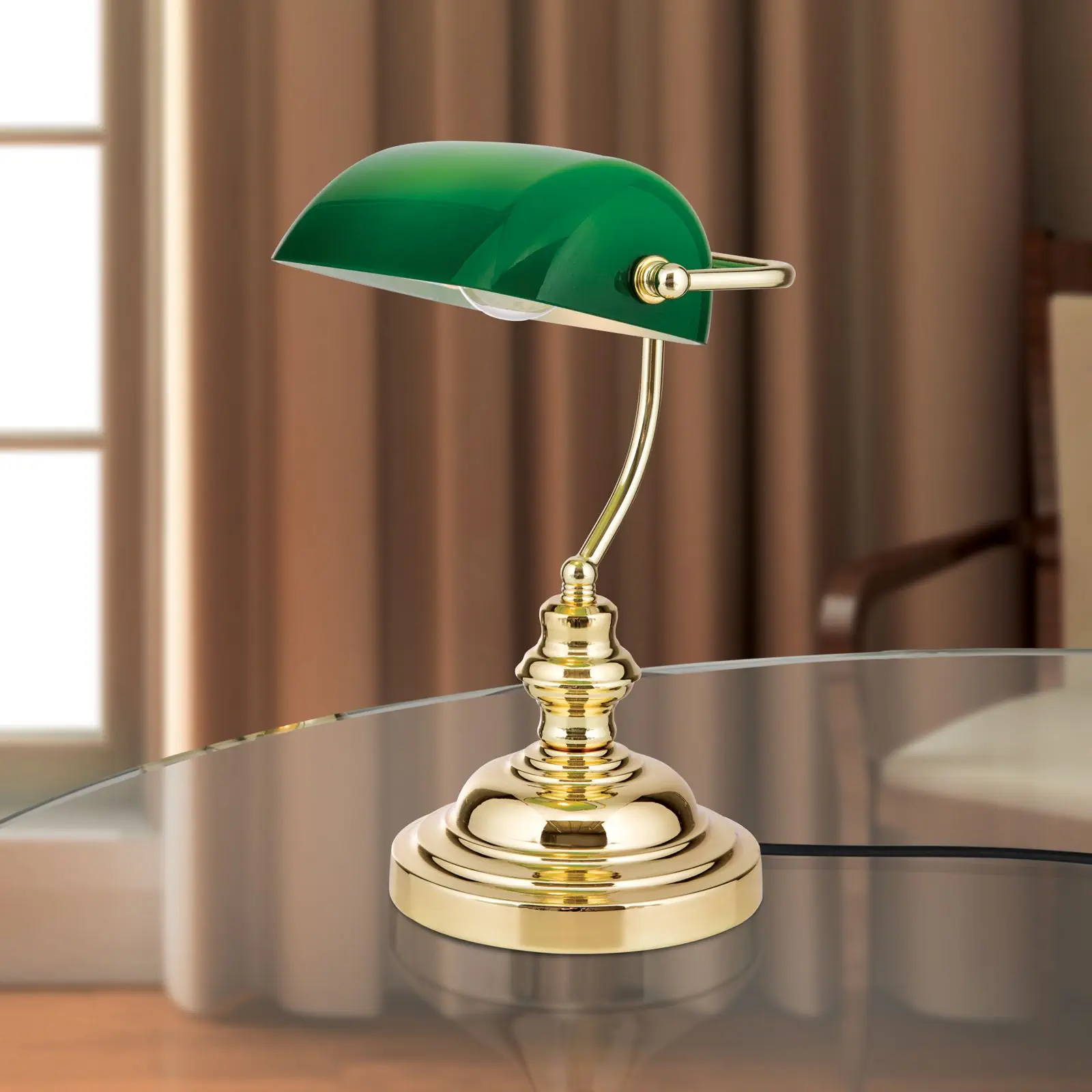 BANKERSLAMP, sjajni mesing, sa zelenim staklom - 3