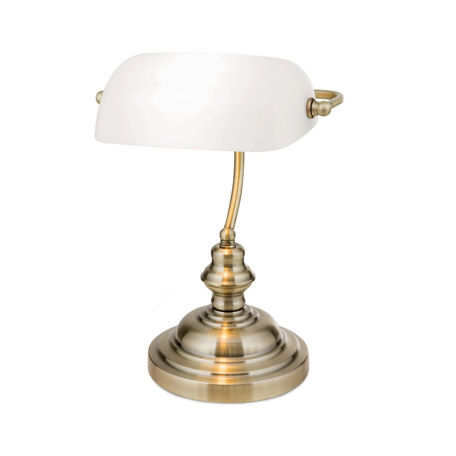 Bankarska lampa BANKERSLAMP, antik mesing, opalno staklo - 4