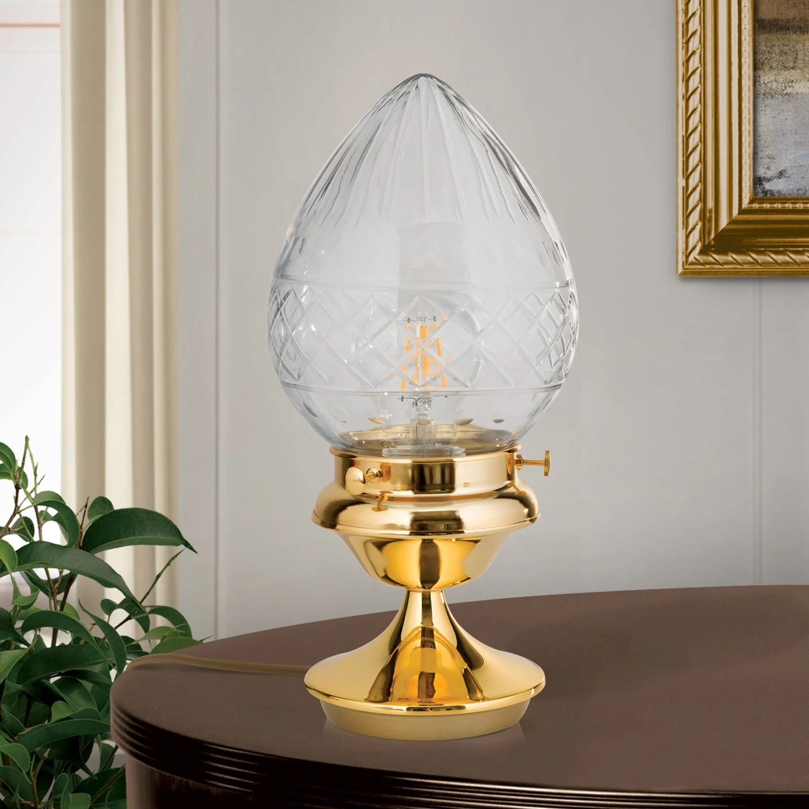 Stona lampa BUDAPEST, mala, 24-karatno pozlaćena, sa prozirnim sečenim staklima - 3