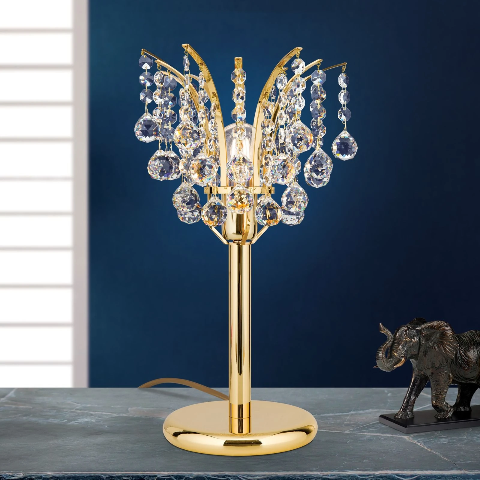 Stona lampa KRISTALL KLASSISCH, 1 izvor svetla, 24-karatno pozlaćeno, prozirno kristalno staklo, visina 45 cm - 1