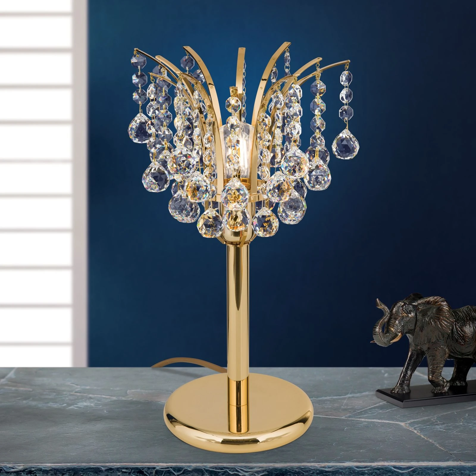 Stona lampa KRISTALL KLASSISCH, 1 izvor svetla, 24-karatno pozlaćeno, prozirno kristalno staklo, visina 45 cm - 2