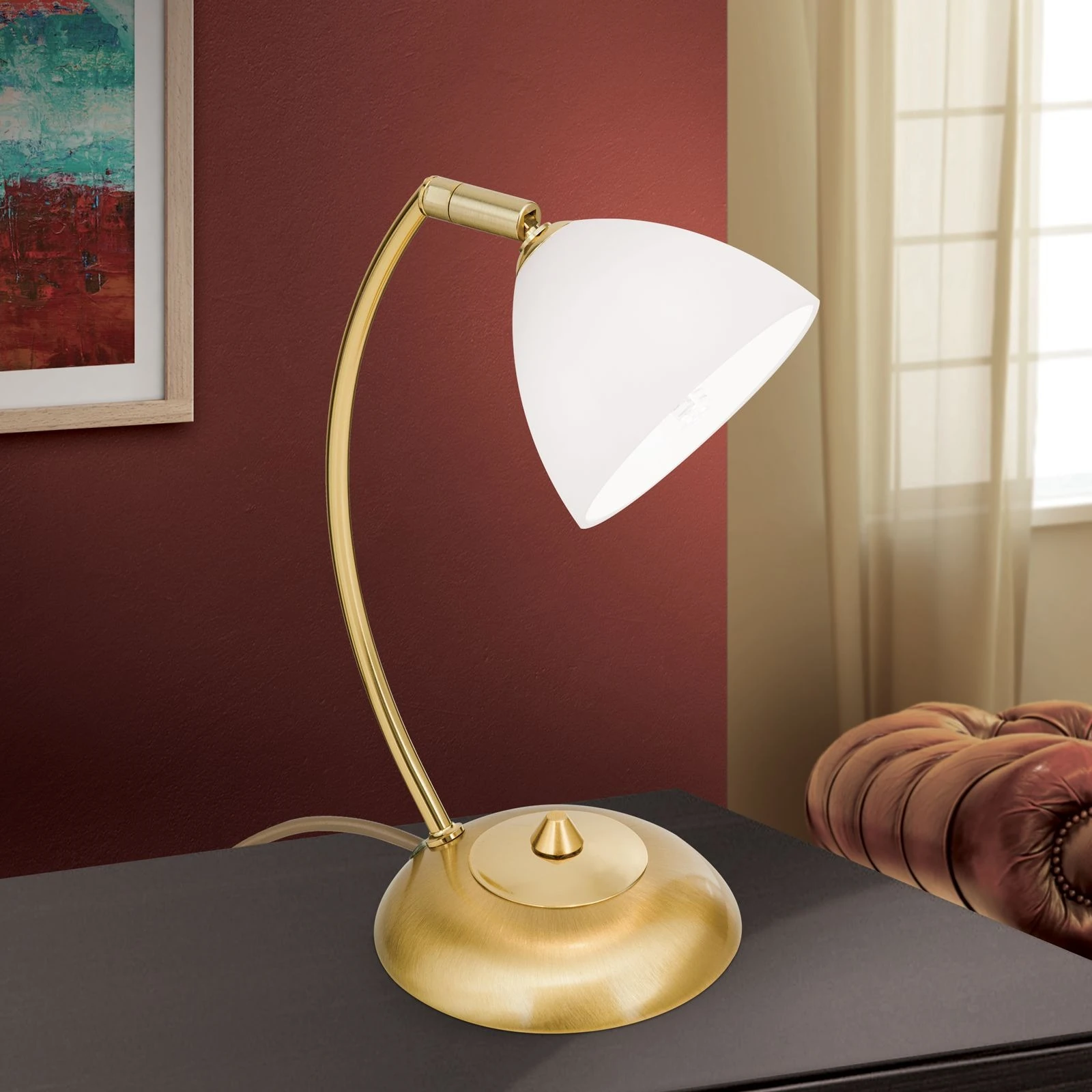 Stona lampa OPALDESIGN, 1 izvor svetla, brušeno zlato, opalno staklo - 2