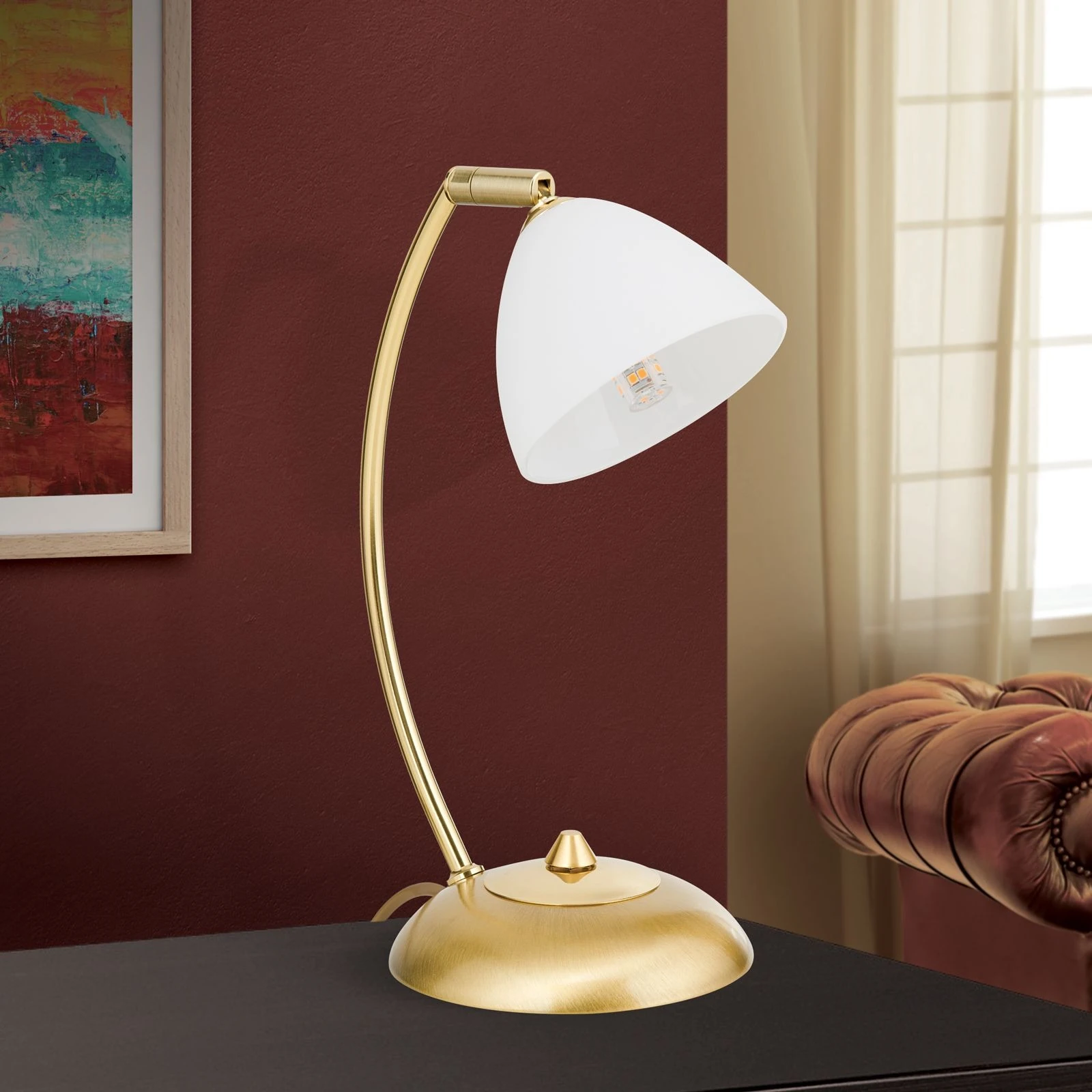 Stona lampa OPALDESIGN, 1 izvor svetla, brušeno zlato, opalno staklo - 3