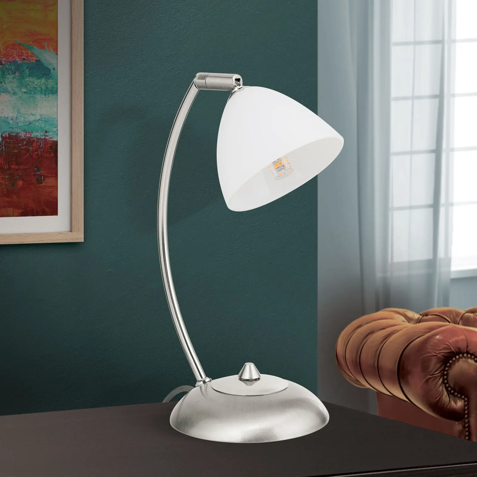 Stona lampa OPALDESIGN, satinisana, sa opalnim staklom - 3