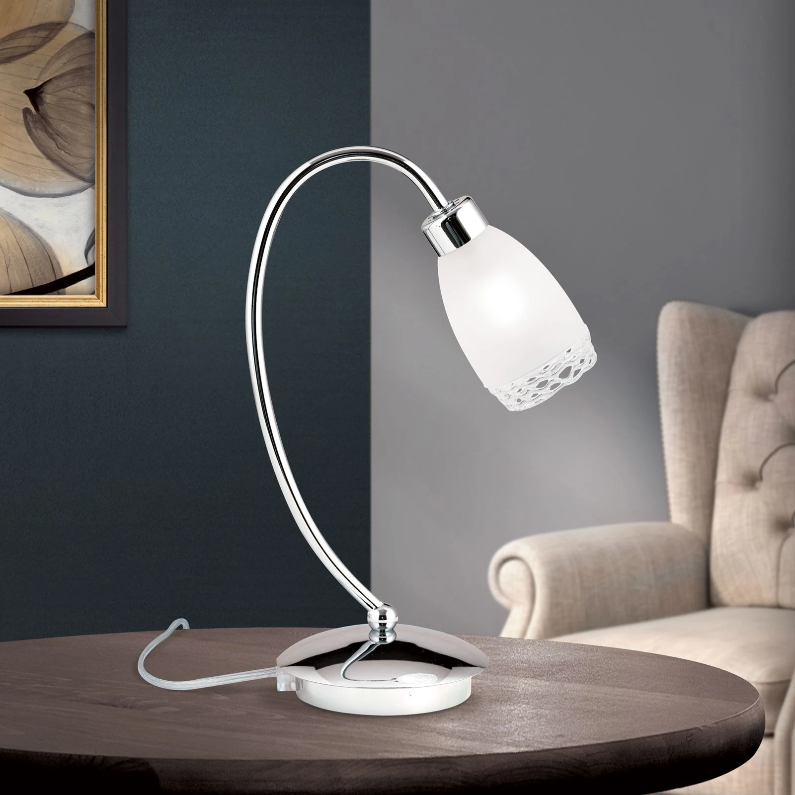 Stona lampa CARLA, hrom, satinirano difuzno staklo - 2