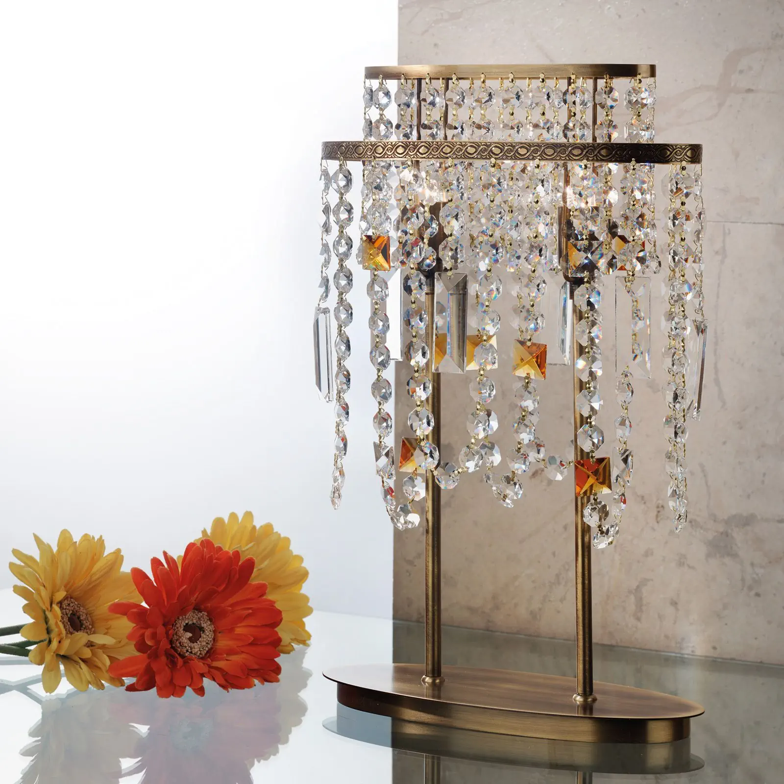 Stona lampa KRISTALLDESIGN, 2 izvora svetla, Patina - 1