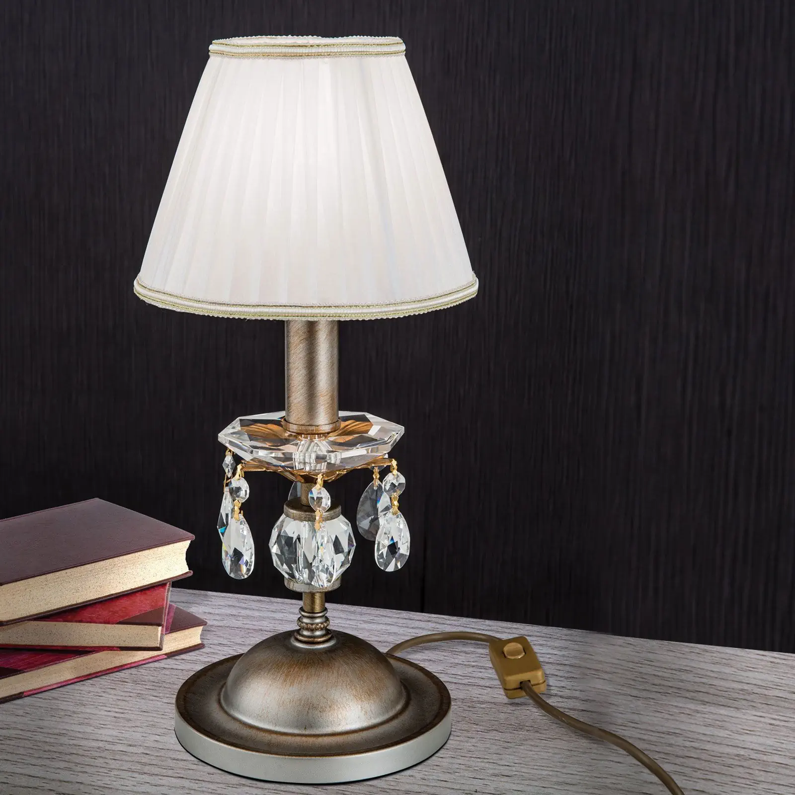 Stona lampa MIRAMARE, srebrno-zlatna, 1 izvor svetla, sa belim organzama abažurom - 1