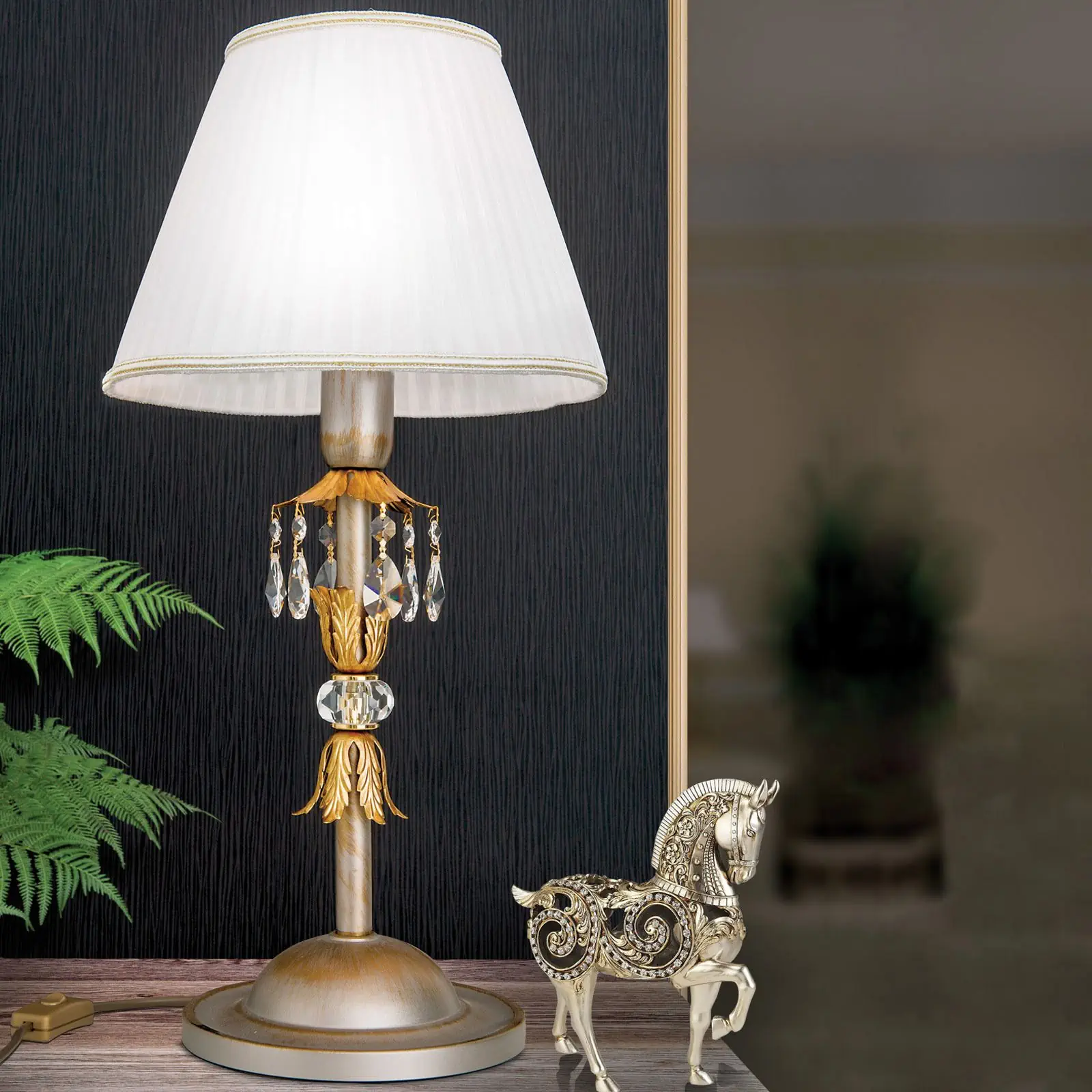 Stona lampa MIRAMARE, srebrno-zlatna, 1 izvor svetla, sa belim abažurom - 1