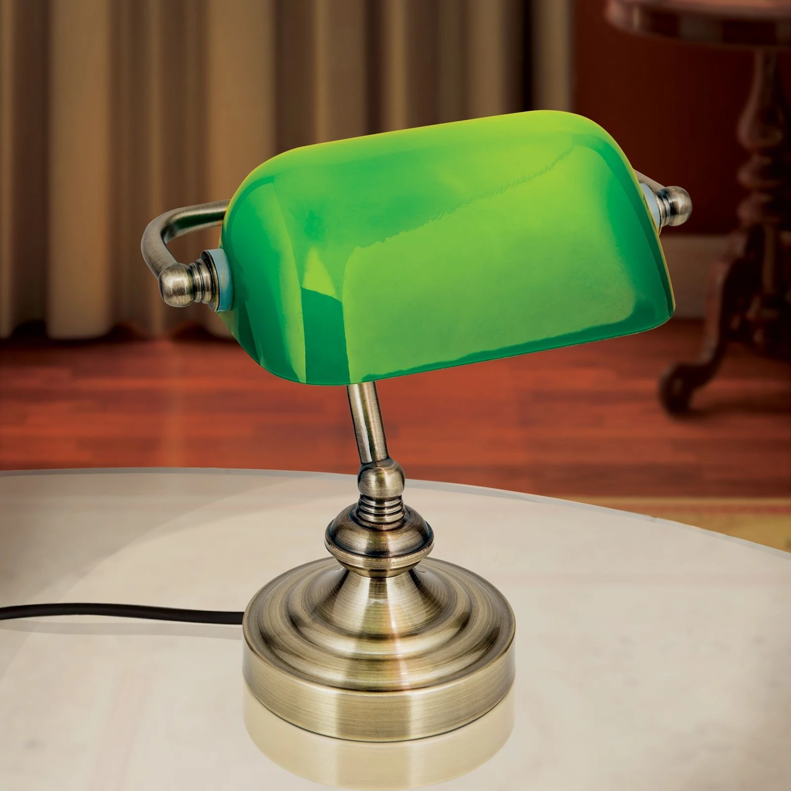 Bankarska lampa BANKERSLAMP, antik mesing, zeleni abažur - 2