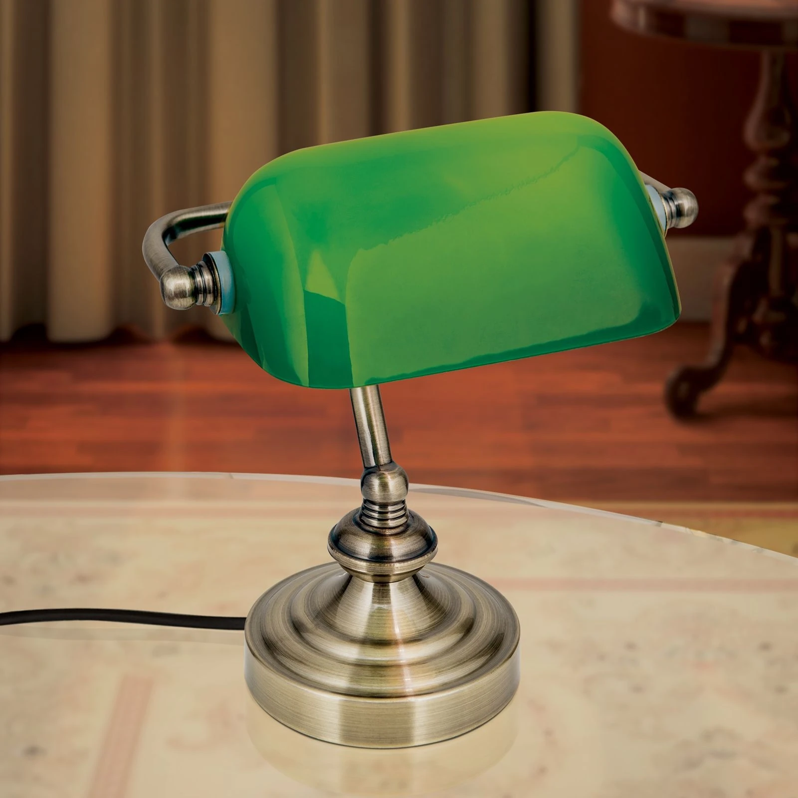 Bankarska lampa BANKERSLAMP, antik mesing, zeleni abažur - 3