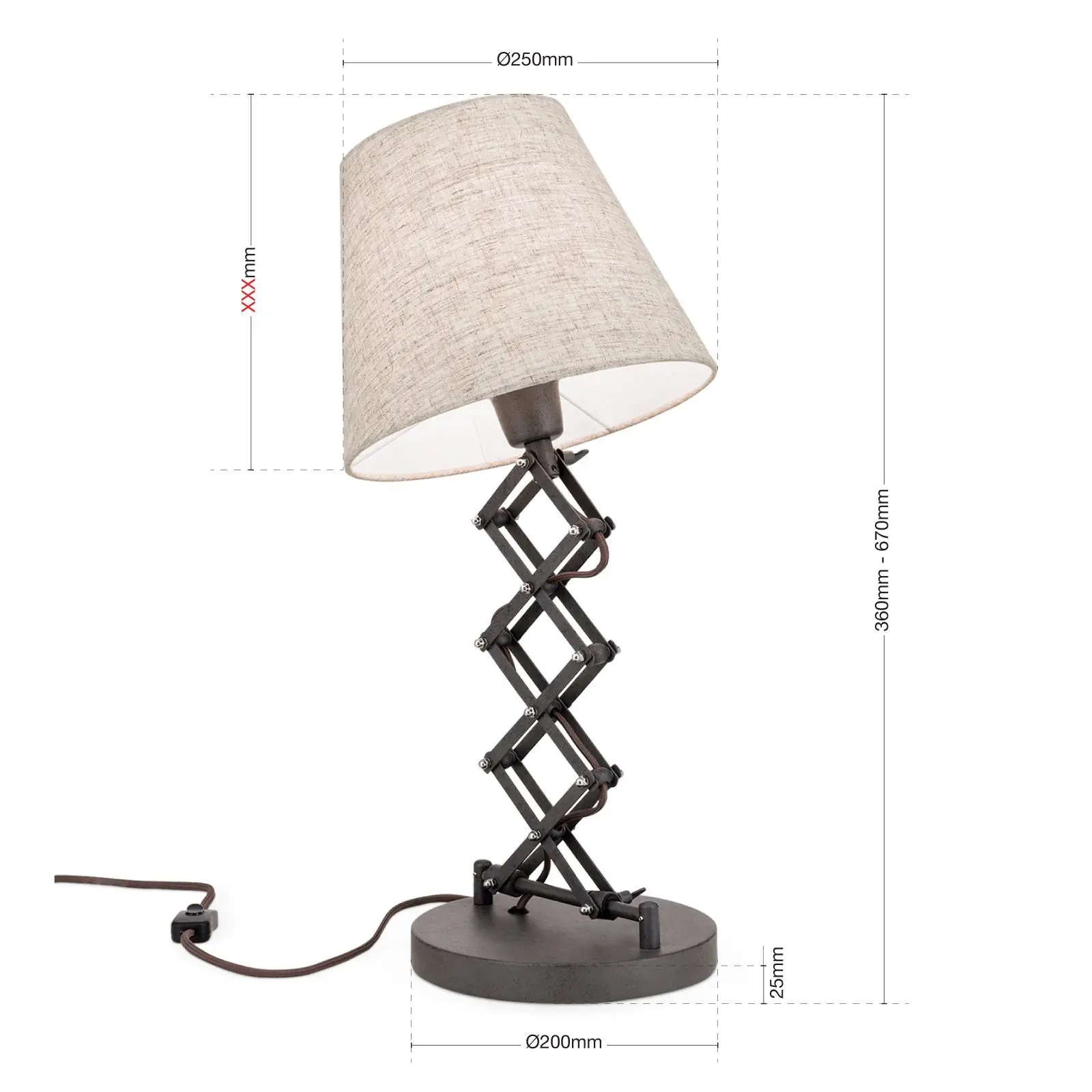 Stona lampa FACTORY sa tekstilnim abažurom - 7