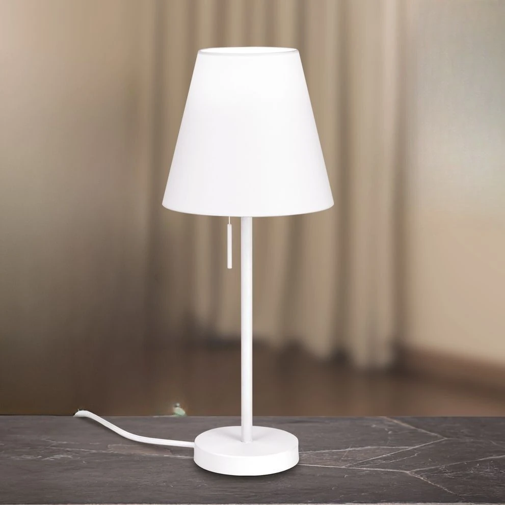 Stona lampa SHADE, mala, bela, konusni beli abažur - 1