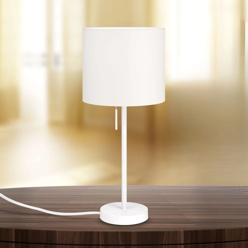 Stona lampa SHADE, mala, bela, cilindrični beli abažur - 1