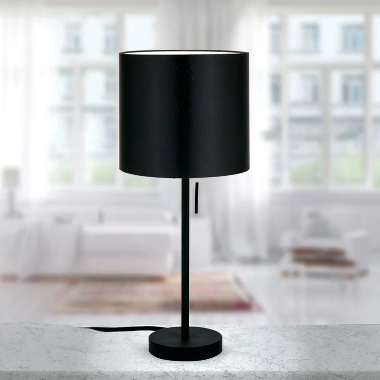 Stona lampa SHADE, mala, belo-crna, cilindrični crni abažur - 1