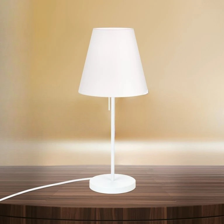 Stona lampa SHADE, srednja, bela, konusni beli abažur - 1