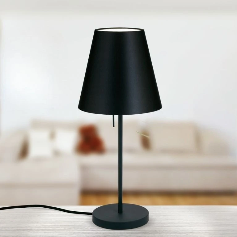 Stona lampa SHADE, srednja, belo-crna, konusni crni abažur - 1