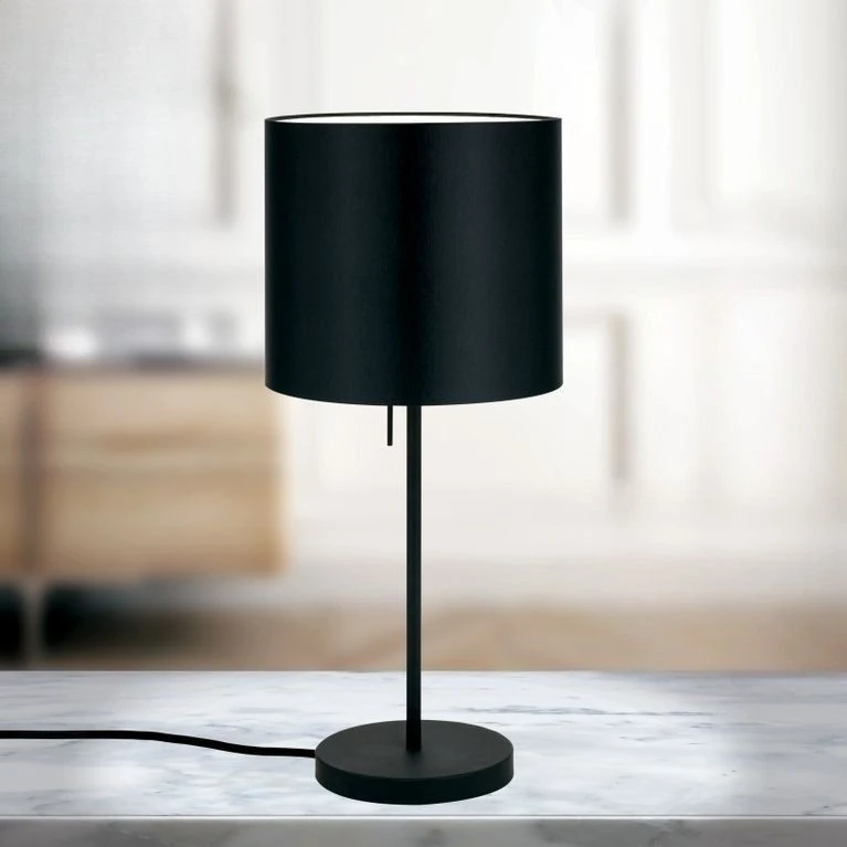 Stona lampa SHADE, srednja, crna, cilindrični crni abažur - 1