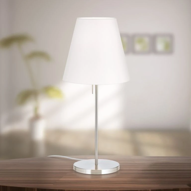 Stona lampa SHADE, velika, saten hrom, konusni beli abažur - 1