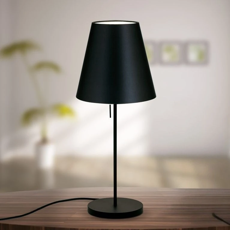 Stona lampa SHADE, velika, belo-crna, konusni crni abažur - 1